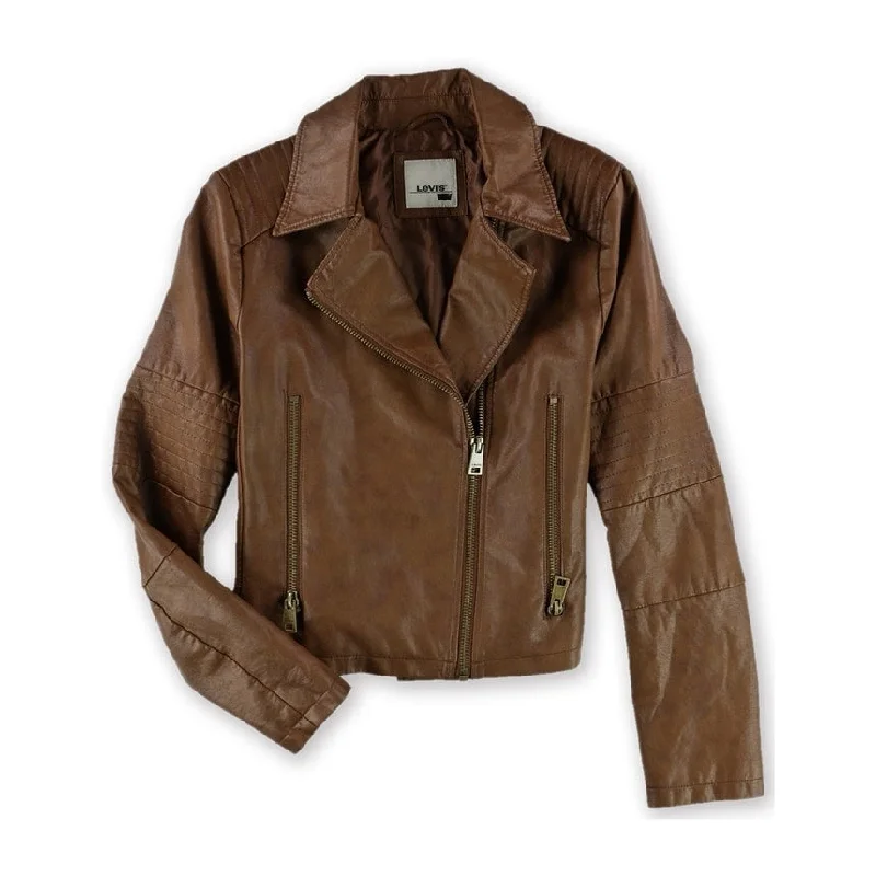 Levi's Womens Solid Motorcycle Jacket, Brown, Large