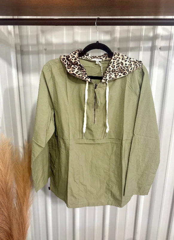 Leopard Lined Windbreaker - Olive