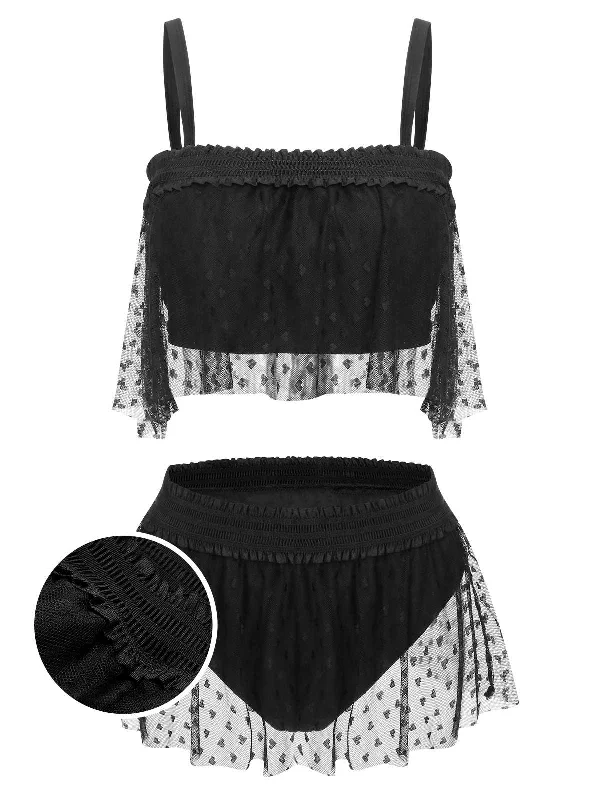 [Plus Size] Black 1950s Strap Mesh Swimsuit