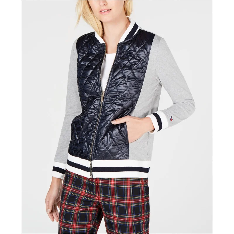 Tommy Hilfiger Womens Knit Quilted Jacket, Grey, Large