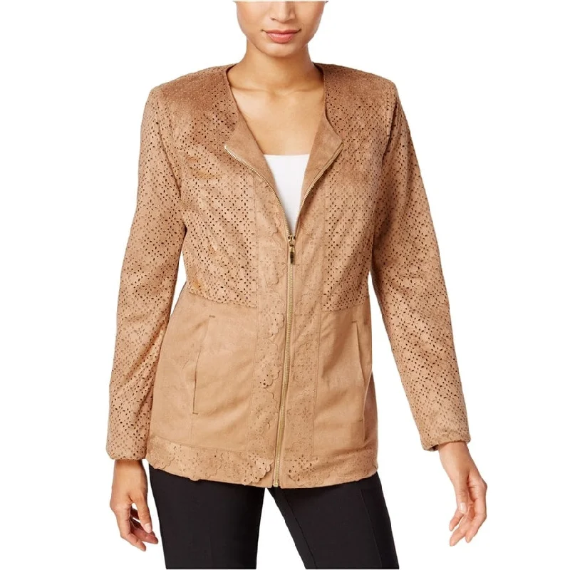 Jm Collection Womens Laser Cut-Out Blazer Jacket