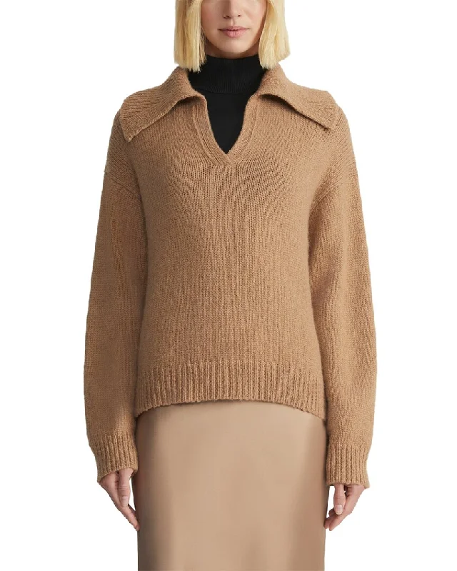 Lafayette 148 New York Collared Drop Shoulder Camel Hair Sweater