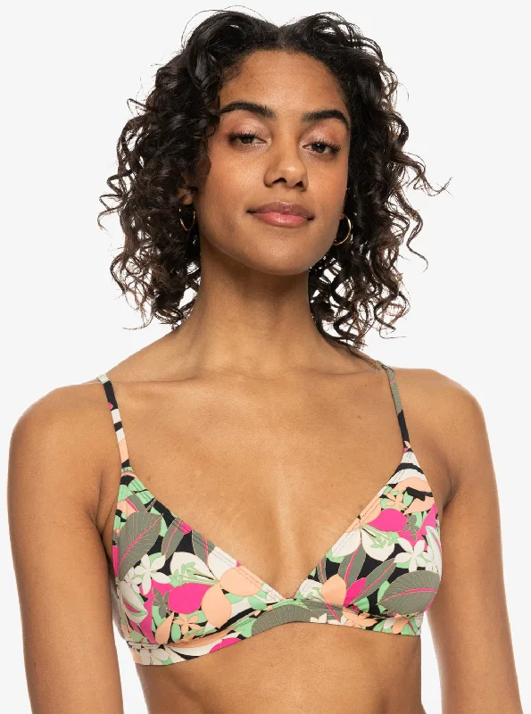 Printed Beach Classics Fixed Triangle Bikini Top - Anthracite Palm Song S