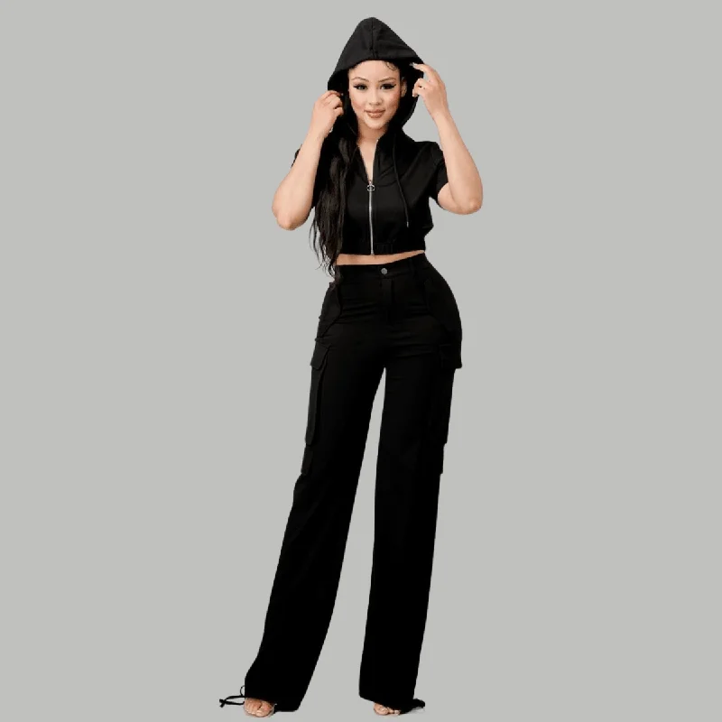 Alexsa Front Zipper Crop Top and Cargo Pants set