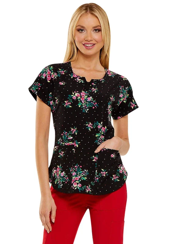 HeartSoul Round Neck Scrub Top, S, Rose Garden