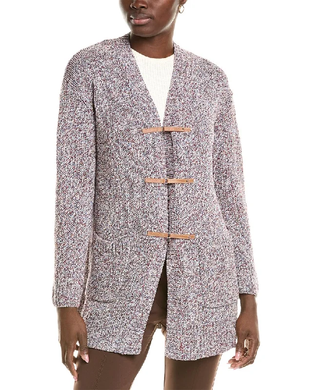 Lafayette 148 New York Marled Leather-Trim Silk Cardigan