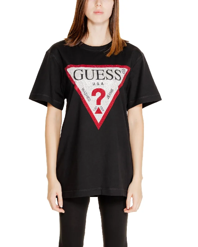 Guess  Womens Classic Logo TShirt with Rhinestone Detail Black