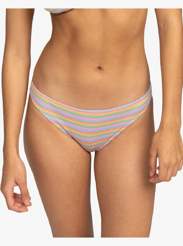 Wavy Stripe Moderate Bikini Bottom - Papaya Wavy Stripe S