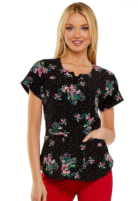 Heartsoul Prints Women Scrubs Top Round Neck HS685, XS, Rose Garden - X-Small,Rose Garden