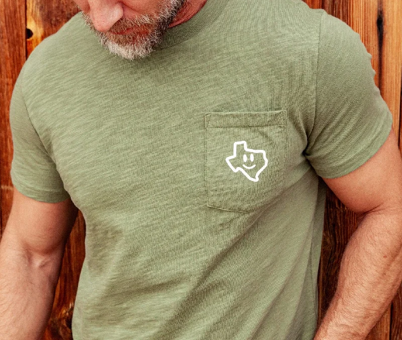 Slub Graphic T-Shirt - Texas Smiley - Olive