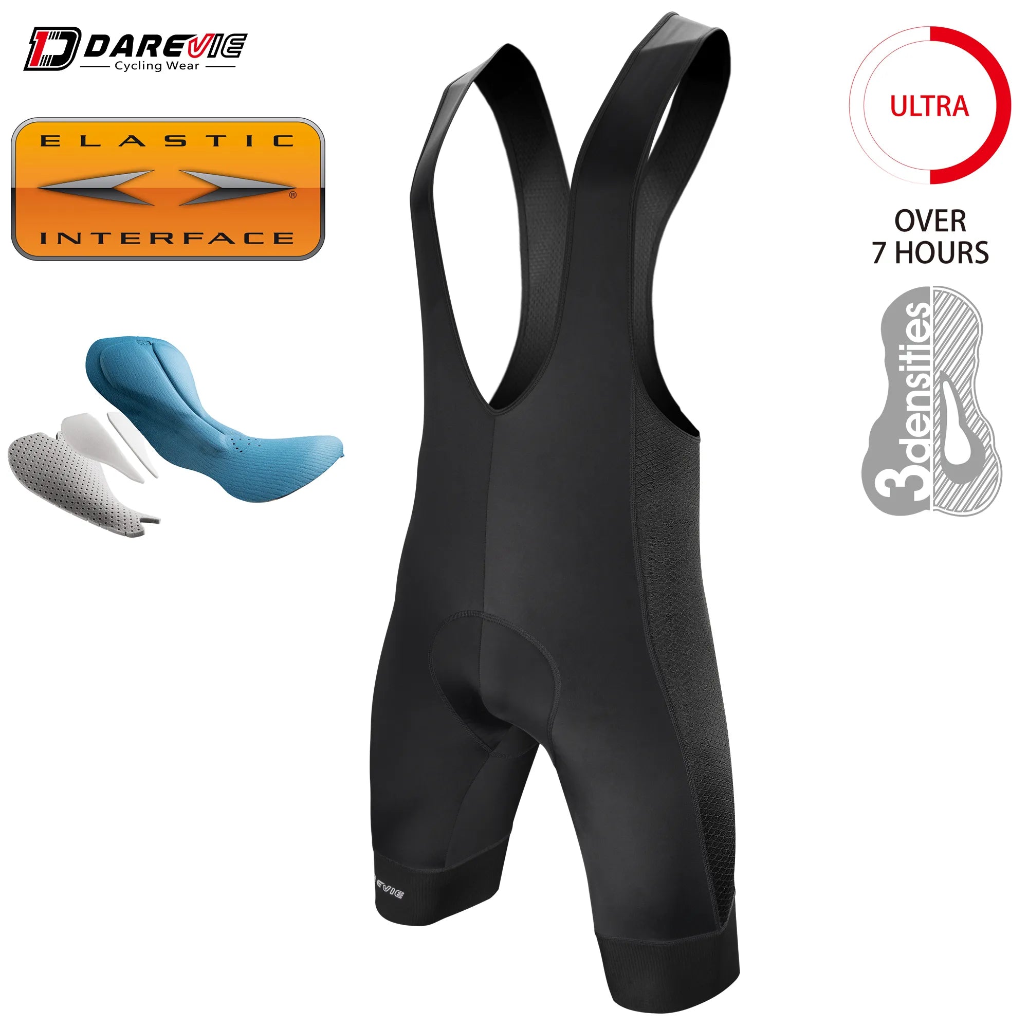 DAREVIE Cycling Bib Shorts Men 7H Italy Elastic Interface Pad Men's Cycling Shorts Pro Team Men Cycling Shorts 7 CM Leg MTB