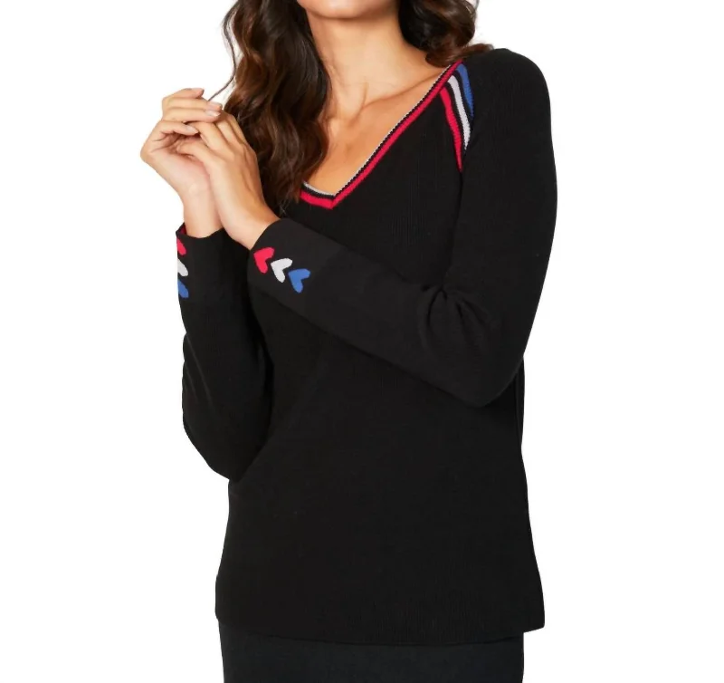 V-Neck Knit Top In Black/multi