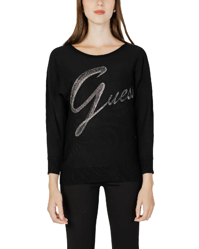 Guess  Women's Long Sleeve Knit Sweater with Sparkly  Logo - Black