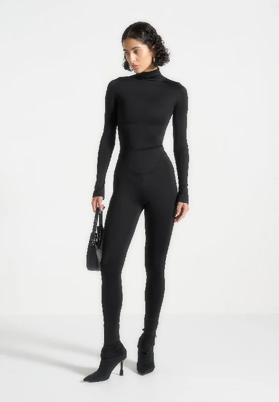 Éternelle Mock Neck Long Sleeve Top - Black