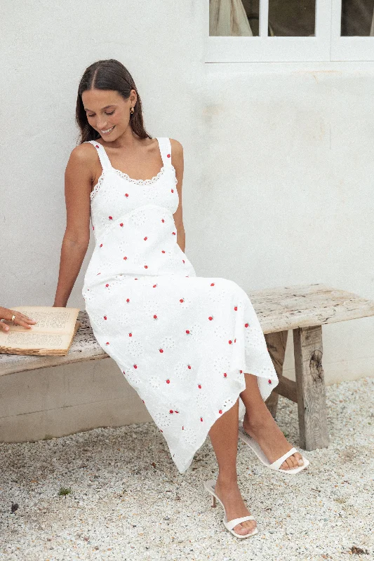 Salli Midi Dress - White/Red