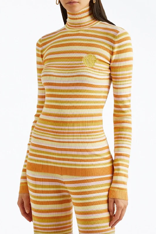 Awa Ribbed-Knit Turtleneck Top In Yellow Stripes