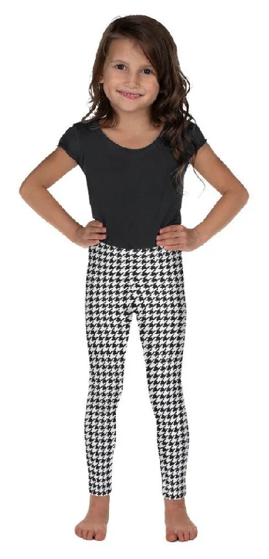 Black & White Houndstooth Print Kid's Leggings