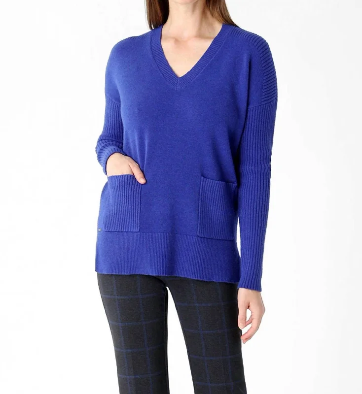 Andrea 2 Pocket Sweater In Cobalt Blue