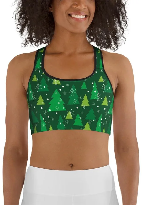 Green Forest Christmas Sports Bra