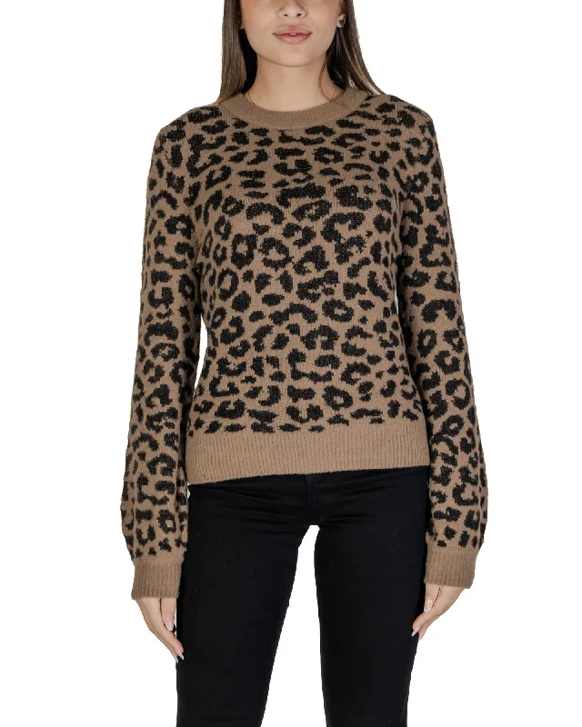 Jacqueline De Yong Leopard Pattern Long Sleeve Knitwear with Round Neck