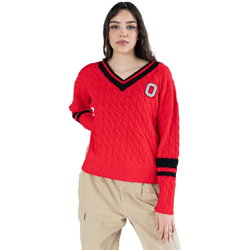 Ladies Ohio State Buckeyes Lusso Cable Knit V-Neck Sweater