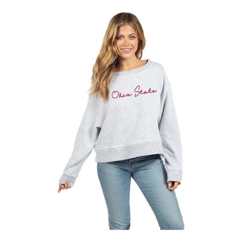 Ladies Ohio State Buckeyes Spirit Fleece Long Sleeve Crew Cropped Gray Pullover